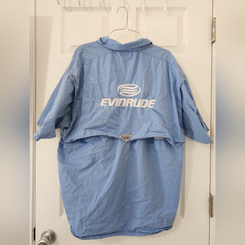 Columbia PFG Evinrude Blue Men's Large Shirt Performance Fishing Gear Boat